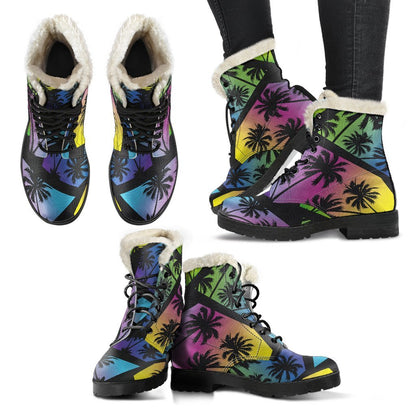 EDM Beach Palm Tree Pattern Print Comfy Boots GearFrost