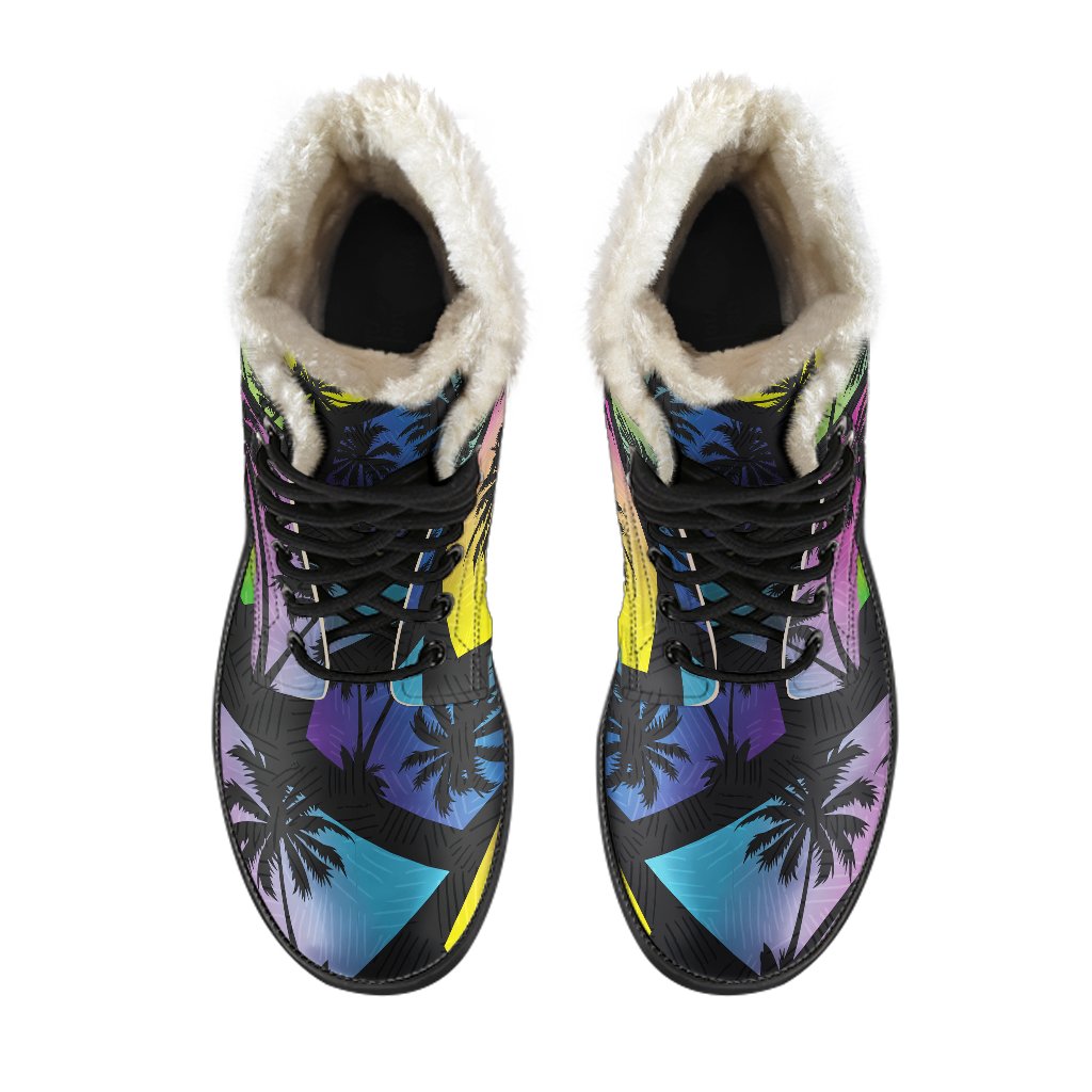 EDM Beach Palm Tree Pattern Print Comfy Boots GearFrost