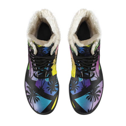 EDM Beach Palm Tree Pattern Print Comfy Boots GearFrost