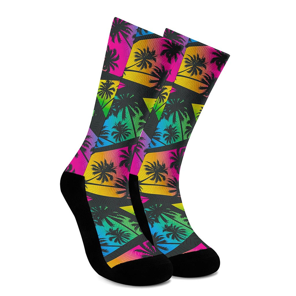 EDM Beach Palm Tree Pattern Print Crew Socks