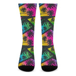 EDM Beach Palm Tree Pattern Print Crew Socks