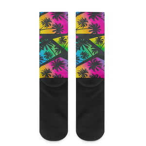 EDM Beach Palm Tree Pattern Print Crew Socks