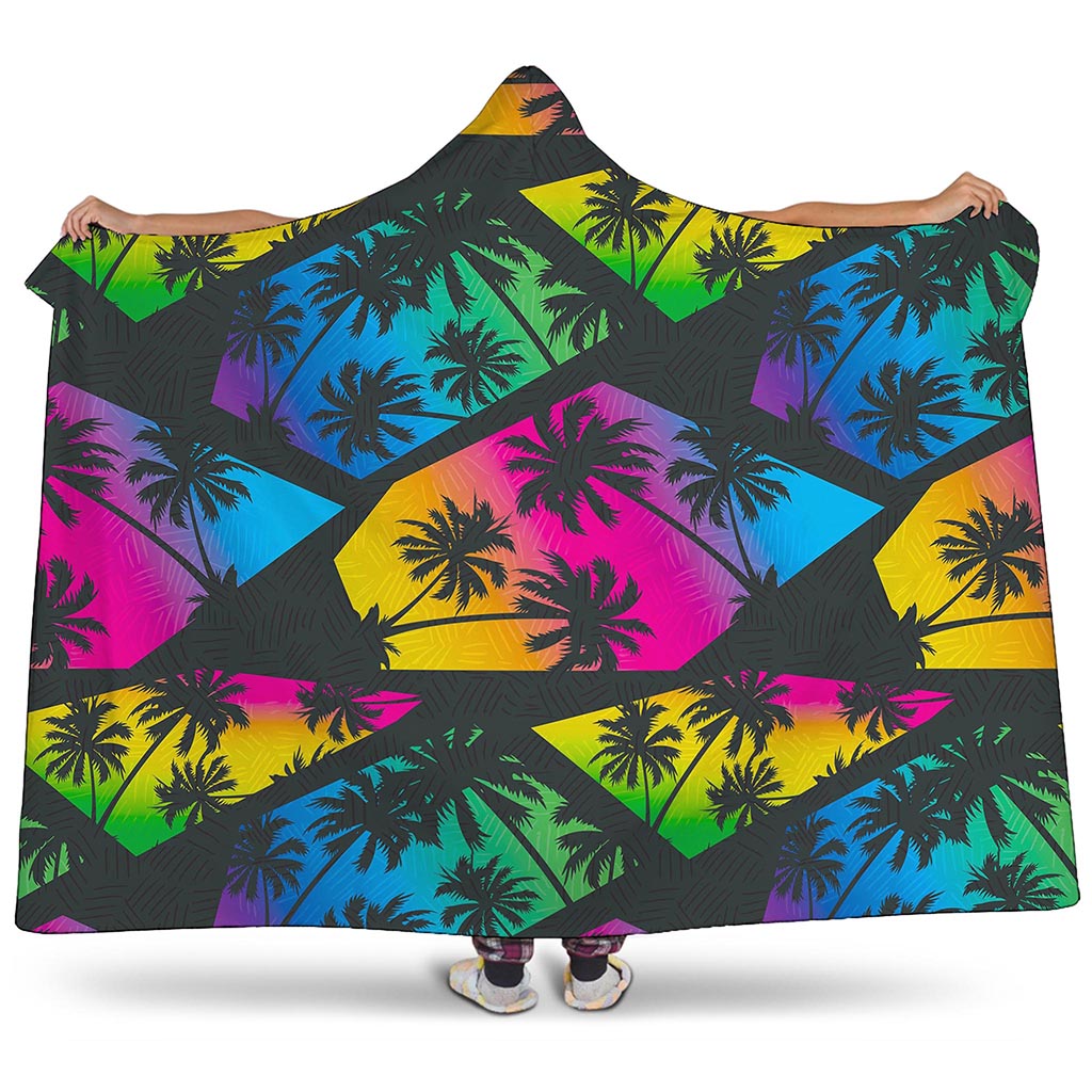 EDM Beach Palm Tree Pattern Print Hooded Blanket