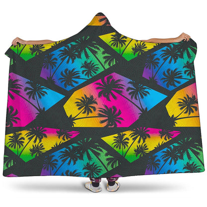 EDM Beach Palm Tree Pattern Print Hooded Blanket