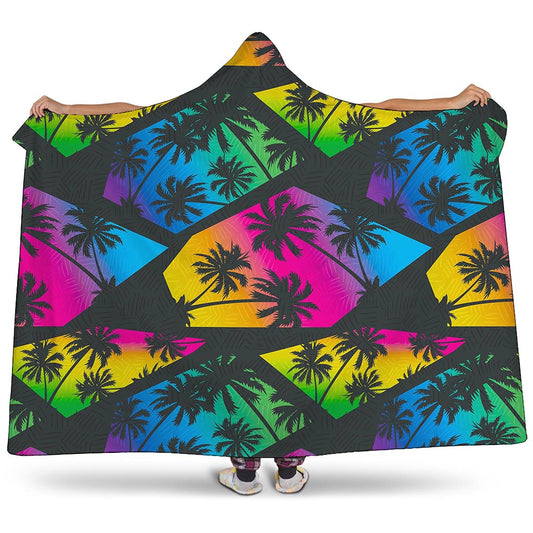 EDM Beach Palm Tree Pattern Print Hooded Blanket