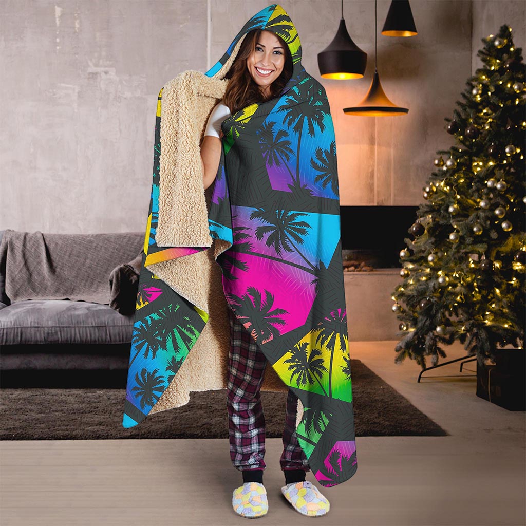 EDM Beach Palm Tree Pattern Print Hooded Blanket