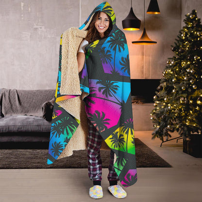 EDM Beach Palm Tree Pattern Print Hooded Blanket