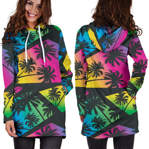 EDM Beach Palm Tree Pattern Print Hoodie Dress GearFrost