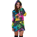 EDM Beach Palm Tree Pattern Print Hoodie Dress GearFrost
