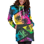 EDM Beach Palm Tree Pattern Print Hoodie Dress GearFrost