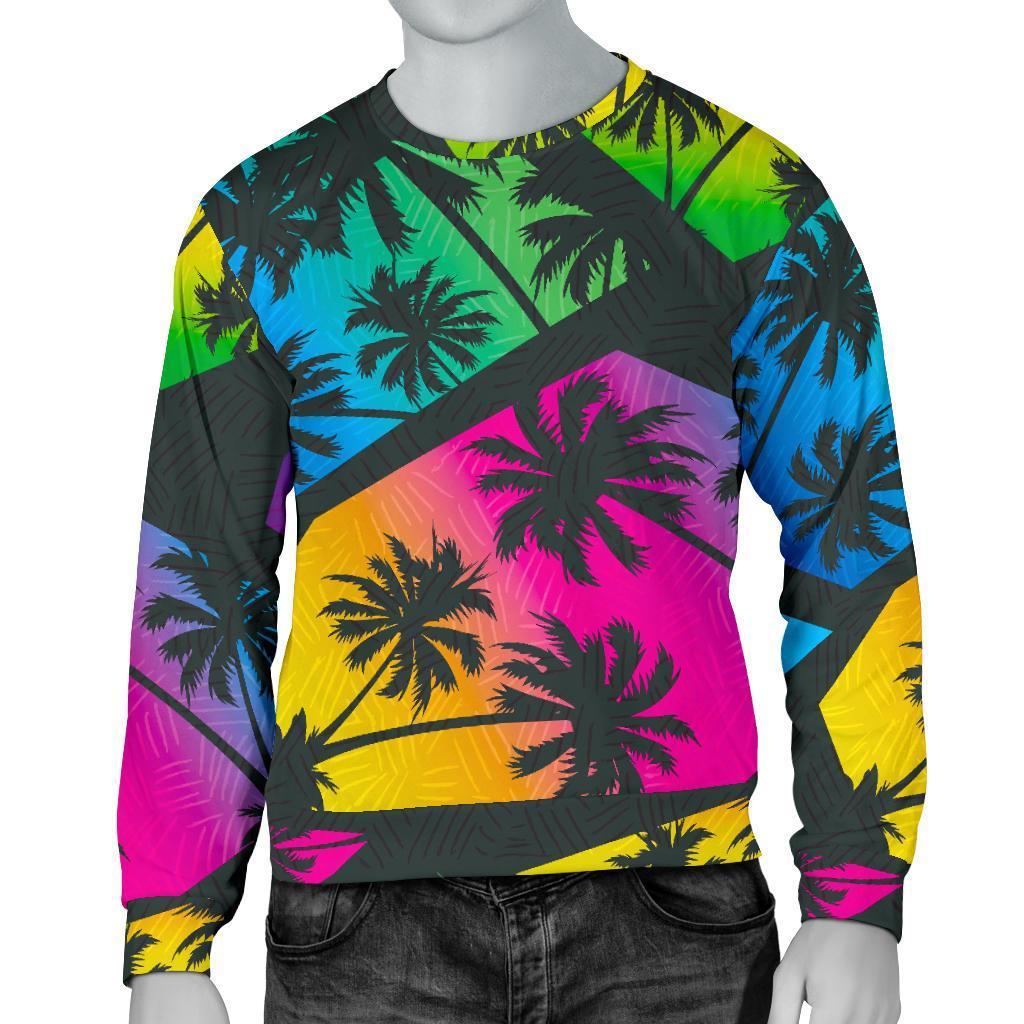 EDM Beach Palm Tree Pattern Print Men's Crewneck Sweatshirt GearFrost