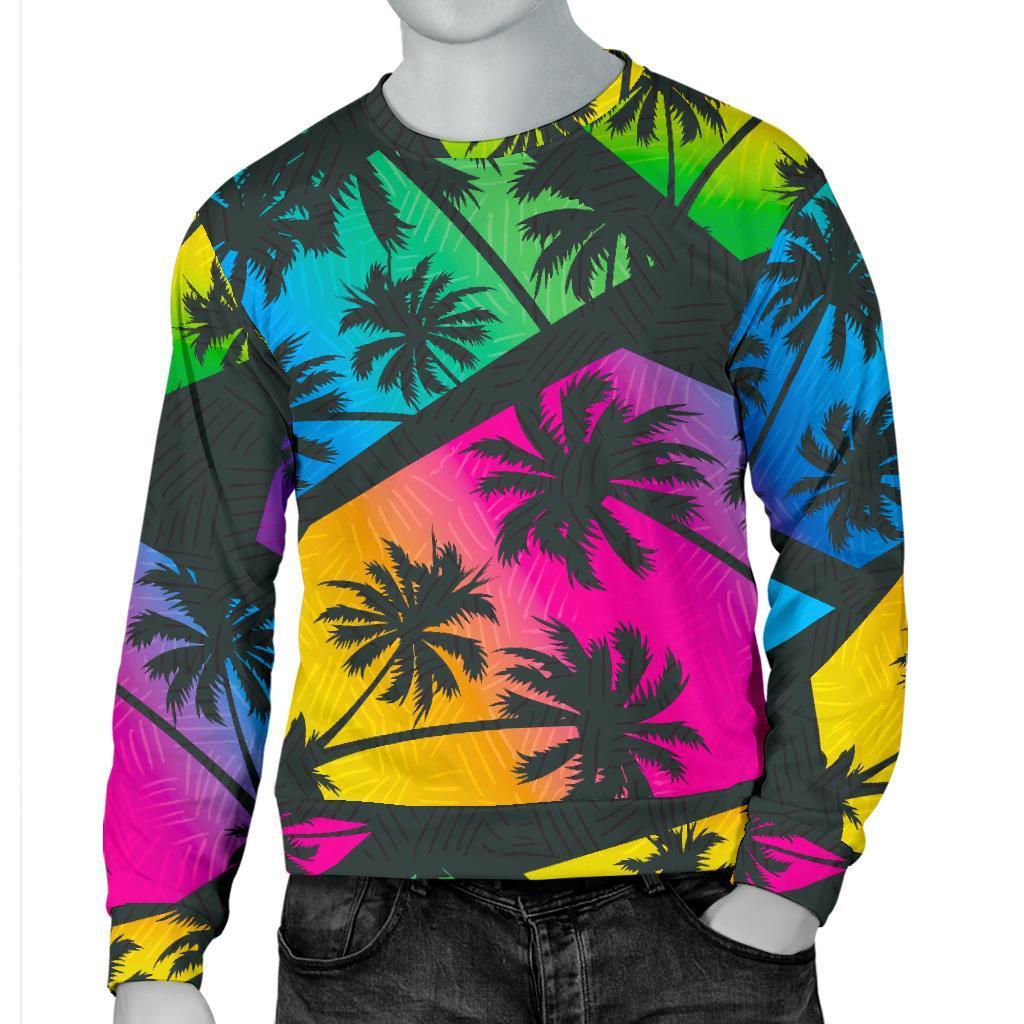 EDM Beach Palm Tree Pattern Print Men's Crewneck Sweatshirt GearFrost