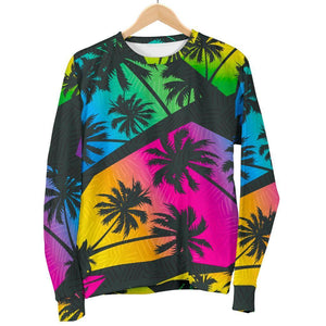 EDM Beach Palm Tree Pattern Print Men's Crewneck Sweatshirt GearFrost