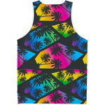 EDM Beach Palm Tree Pattern Print Men's Tank Top