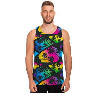 EDM Beach Palm Tree Pattern Print Men's Tank Top