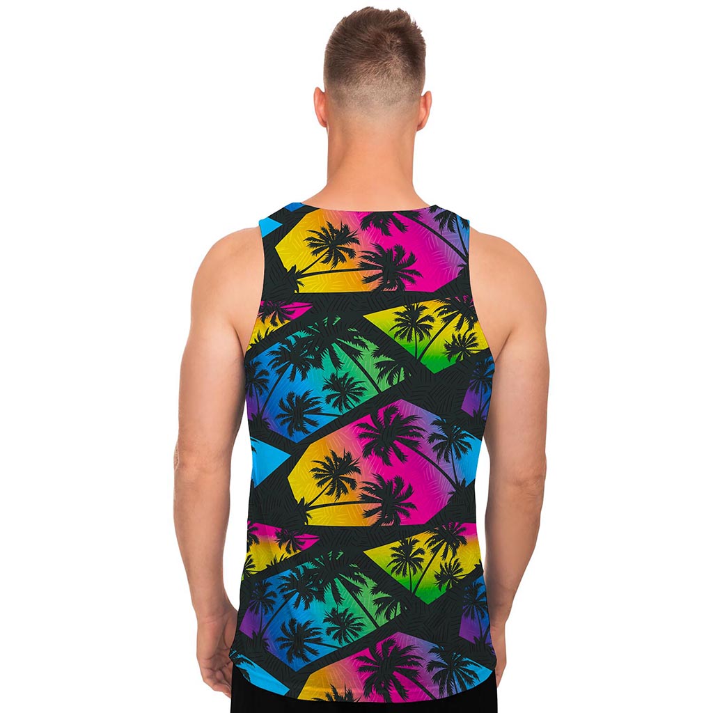 EDM Beach Palm Tree Pattern Print Men's Tank Top