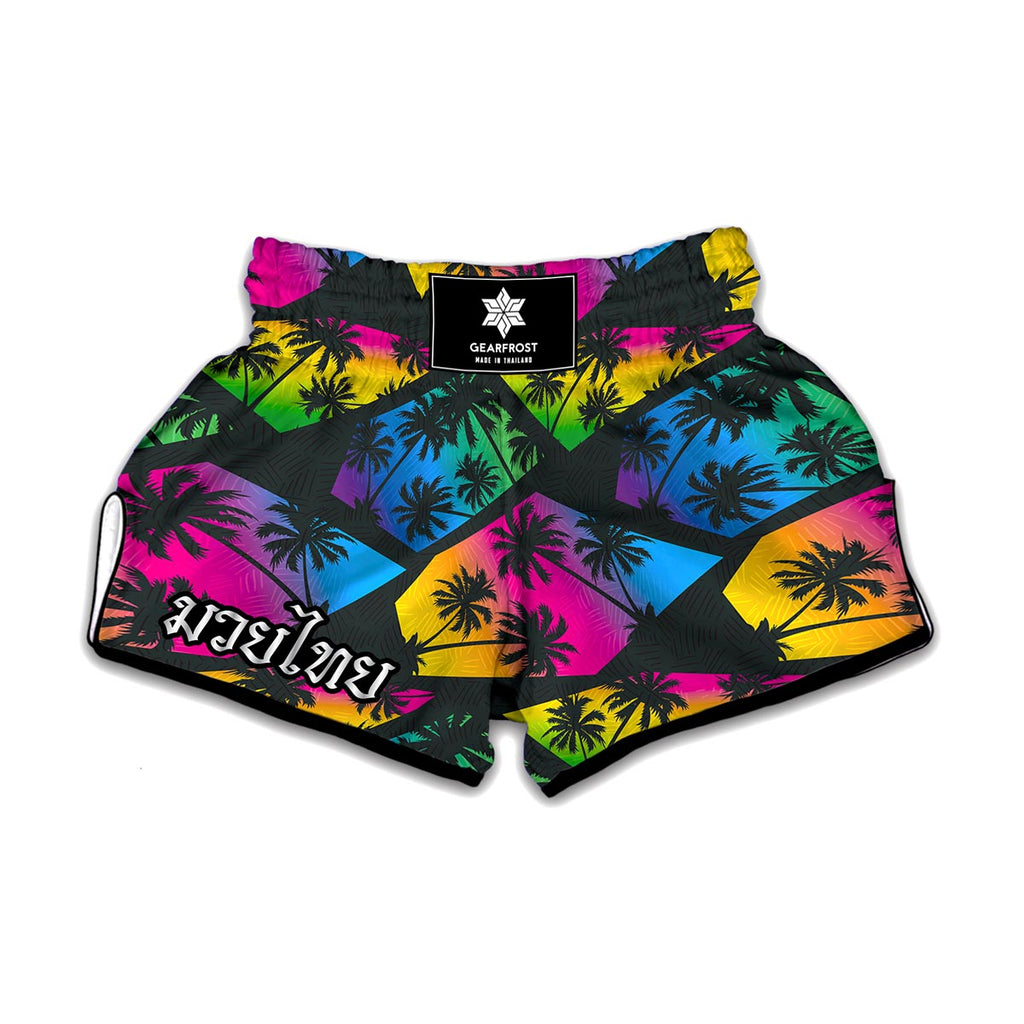 EDM Beach Palm Tree Pattern Print Muay Thai Boxing Shorts