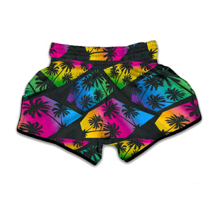 EDM Beach Palm Tree Pattern Print Muay Thai Boxing Shorts