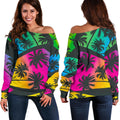 EDM Beach Palm Tree Pattern Print Off The Shoulder Sweatshirt