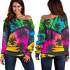 EDM Beach Palm Tree Pattern Print Off Shoulder Sweatshirt GearFrost