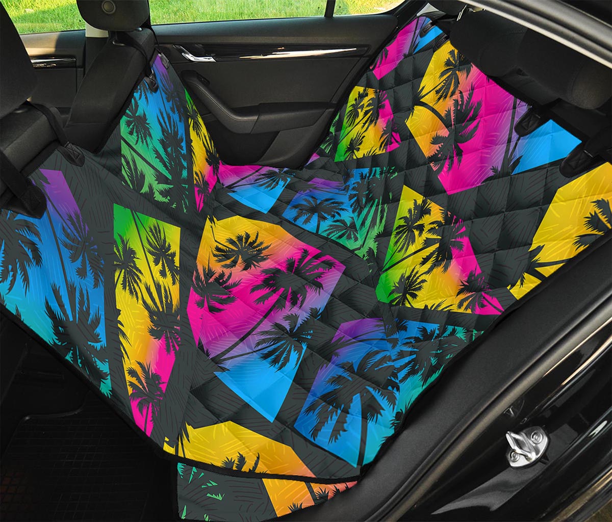 EDM Beach Palm Tree Pattern Print Pet Car Back Seat Cover