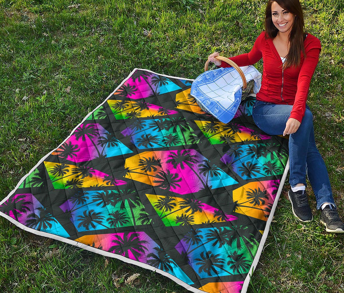 EDM Beach Palm Tree Pattern Print Quilt