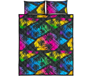 EDM Beach Palm Tree Pattern Print Quilt Bed Set