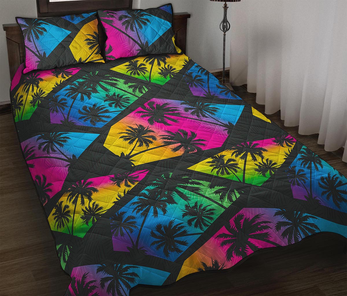 EDM Beach Palm Tree Pattern Print Quilt Bed Set