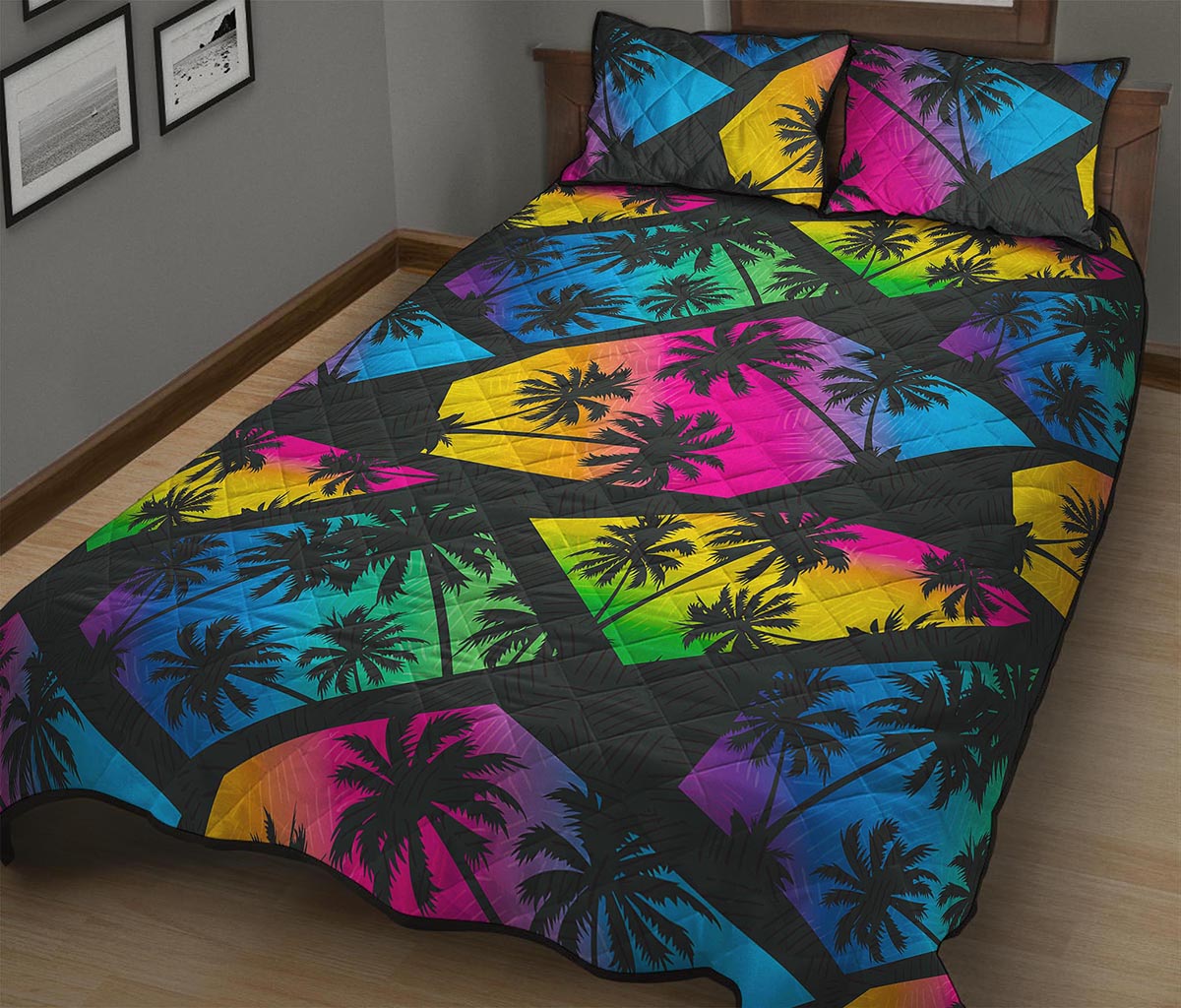 EDM Beach Palm Tree Pattern Print Quilt Bed Set