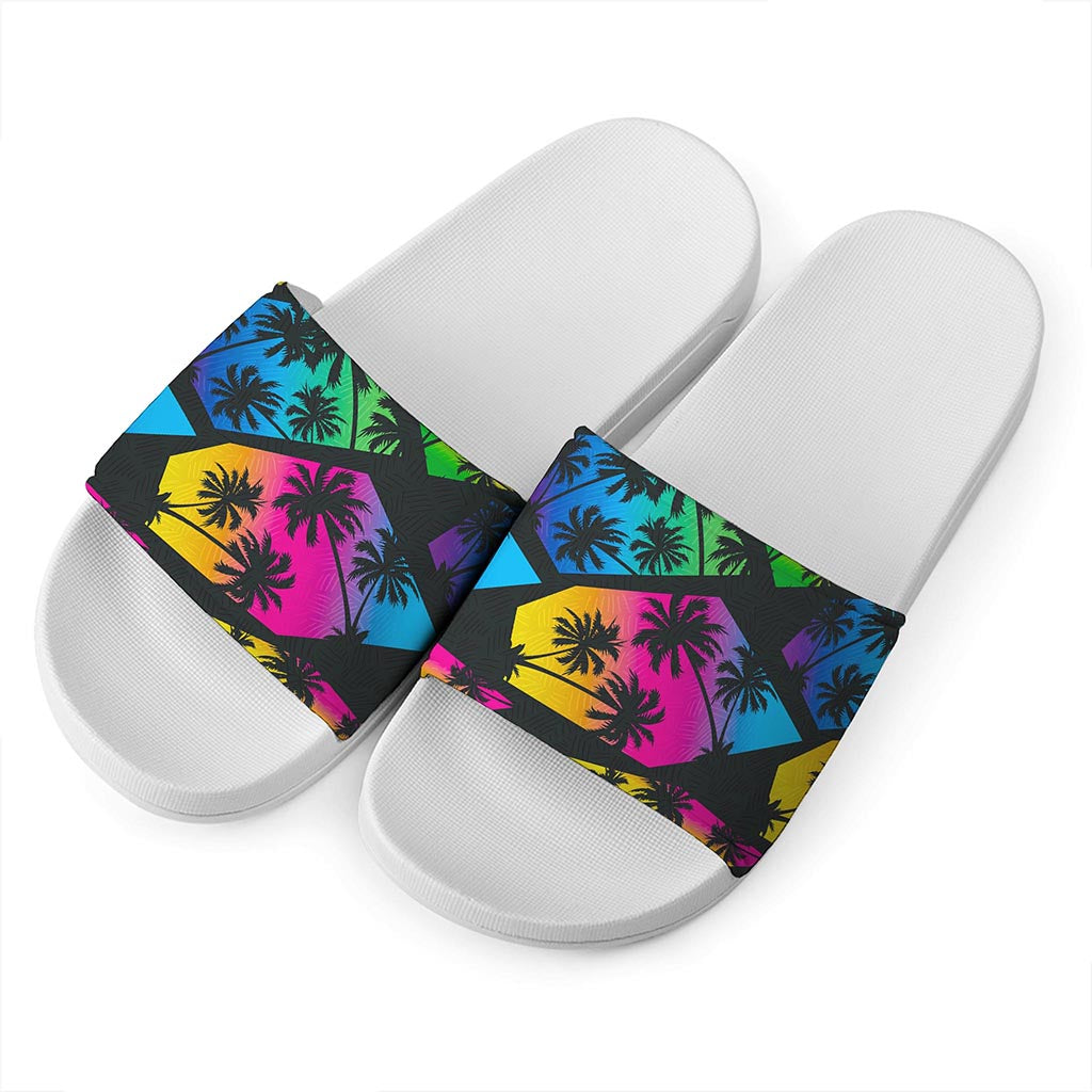EDM Beach Palm Tree Pattern Print White Slide Sandals