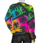 EDM Beach Palm Tree Pattern Print Women's Crewneck Sweatshirt GearFrost