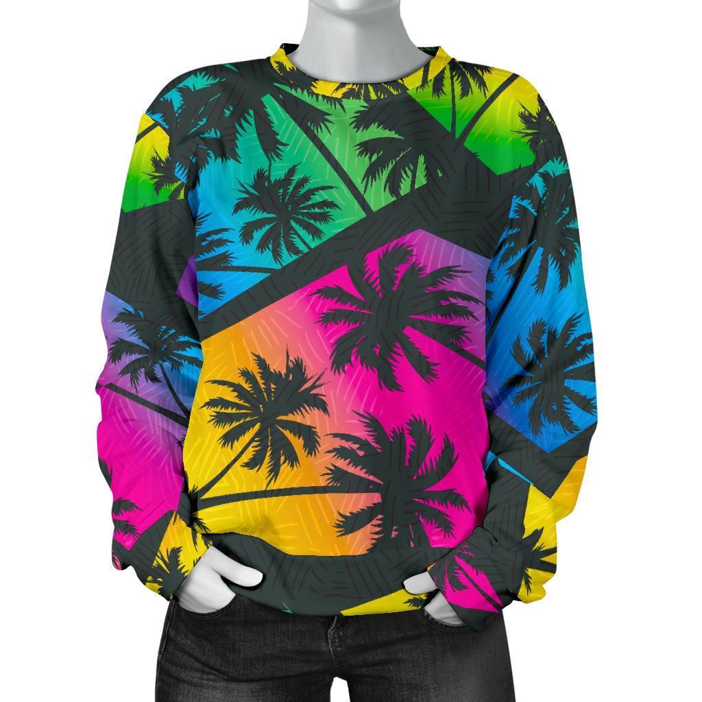 EDM Beach Palm Tree Pattern Print Women's Crewneck Sweatshirt GearFrost