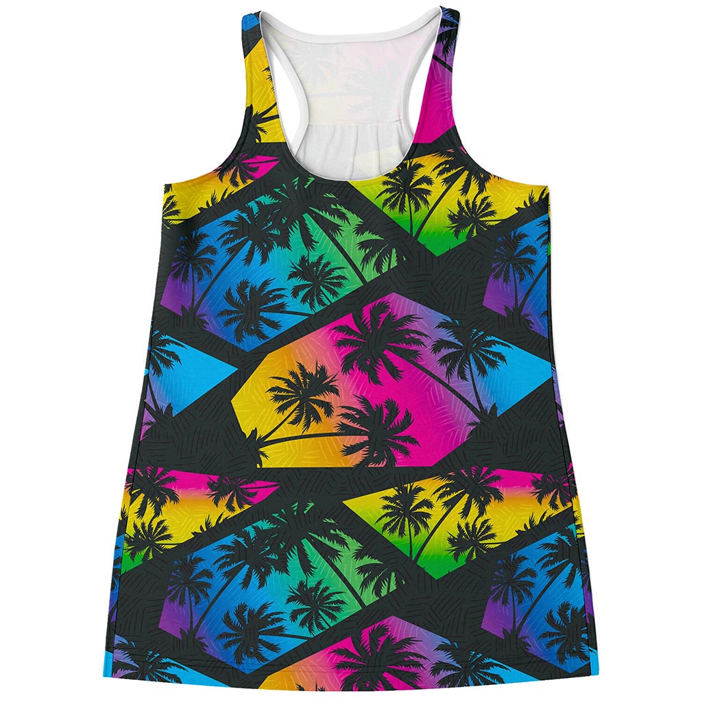 EDM Beach Palm Tree Pattern Print Women's Racerback Tank Top