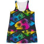 EDM Beach Palm Tree Pattern Print Women's Racerback Tank Top