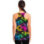 EDM Beach Palm Tree Pattern Print Women's Racerback Tank Top