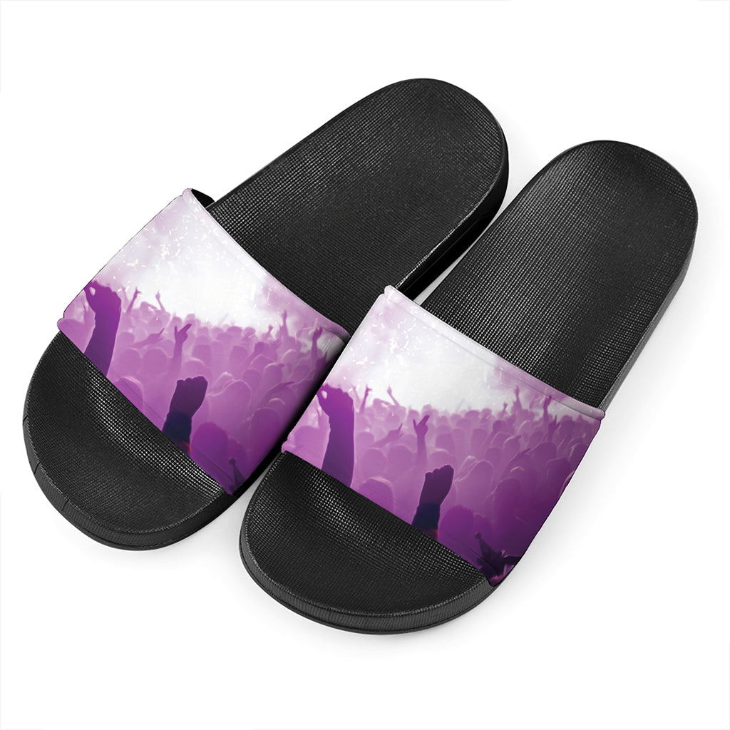 EDM Party In Nightclub Print Black Slide Sandals