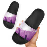 EDM Party In Nightclub Print Black Slide Sandals