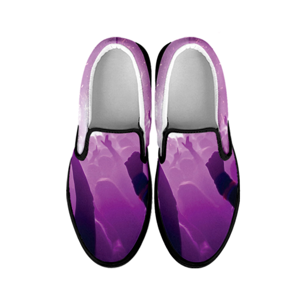EDM Party In Nightclub Print Black Slip On Shoes