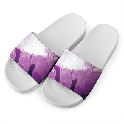 EDM Party In Nightclub Print White Slide Sandals