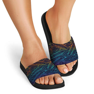 EDM Surfing Wave Pattern Print Black Slide Sandals