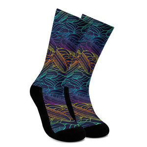 EDM Surfing Wave Pattern Print Crew Socks