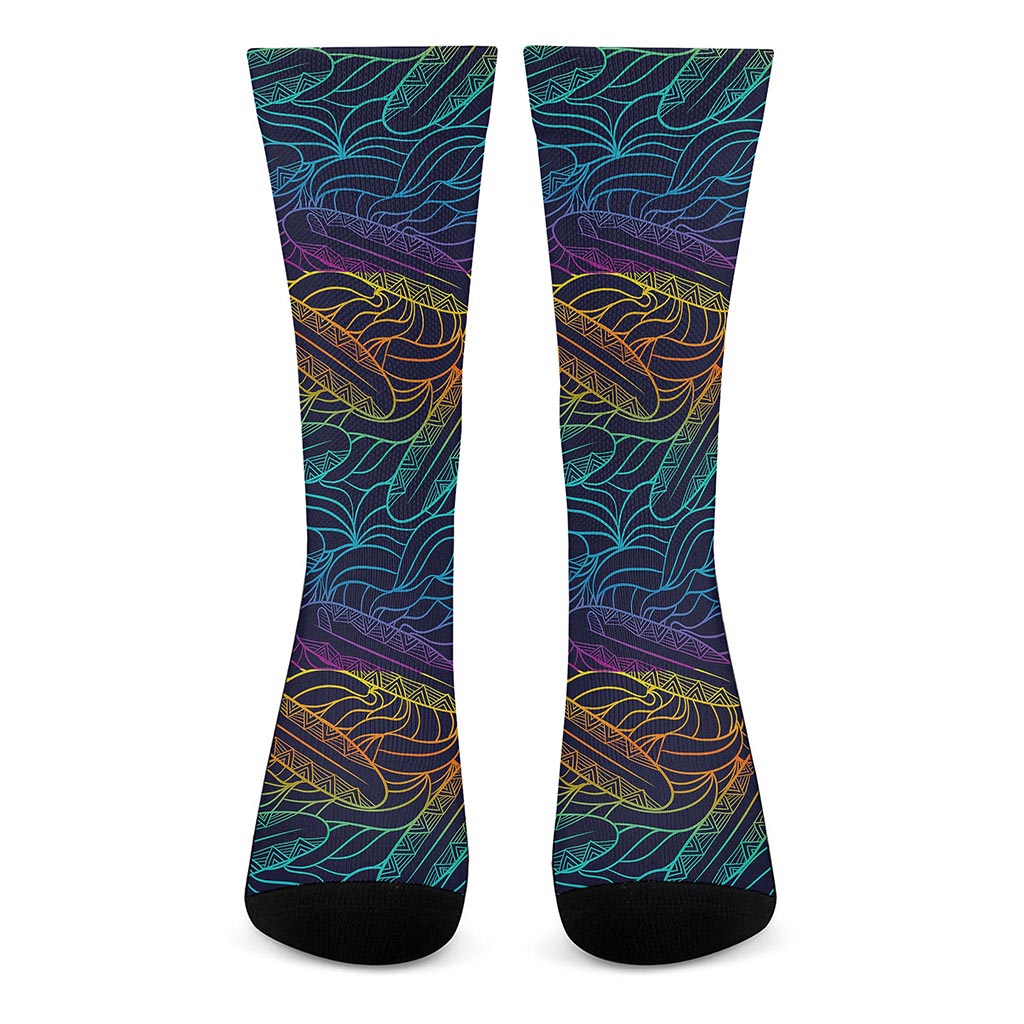 EDM Surfing Wave Pattern Print Crew Socks