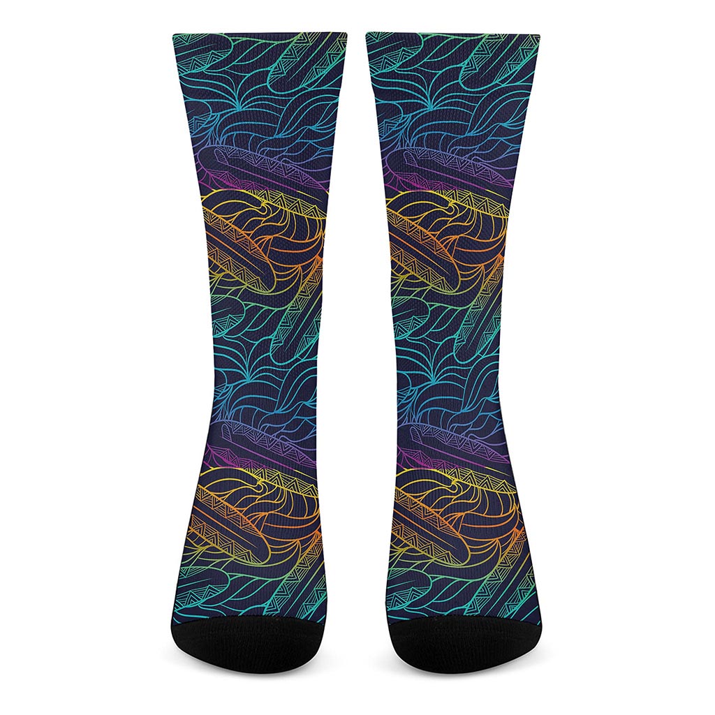 EDM Surfing Wave Pattern Print Crew Socks
