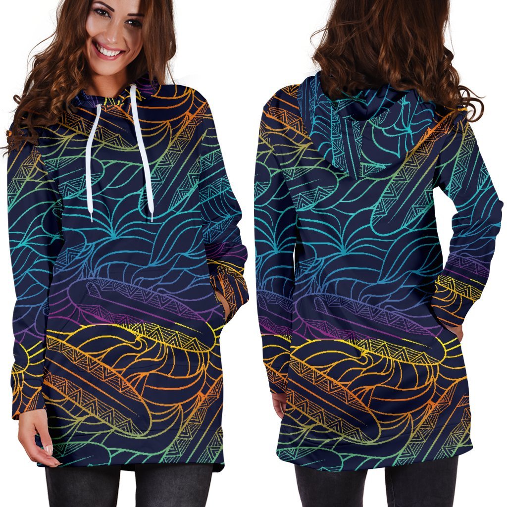 EDM Surfing Wave Pattern Print Hoodie Dress GearFrost