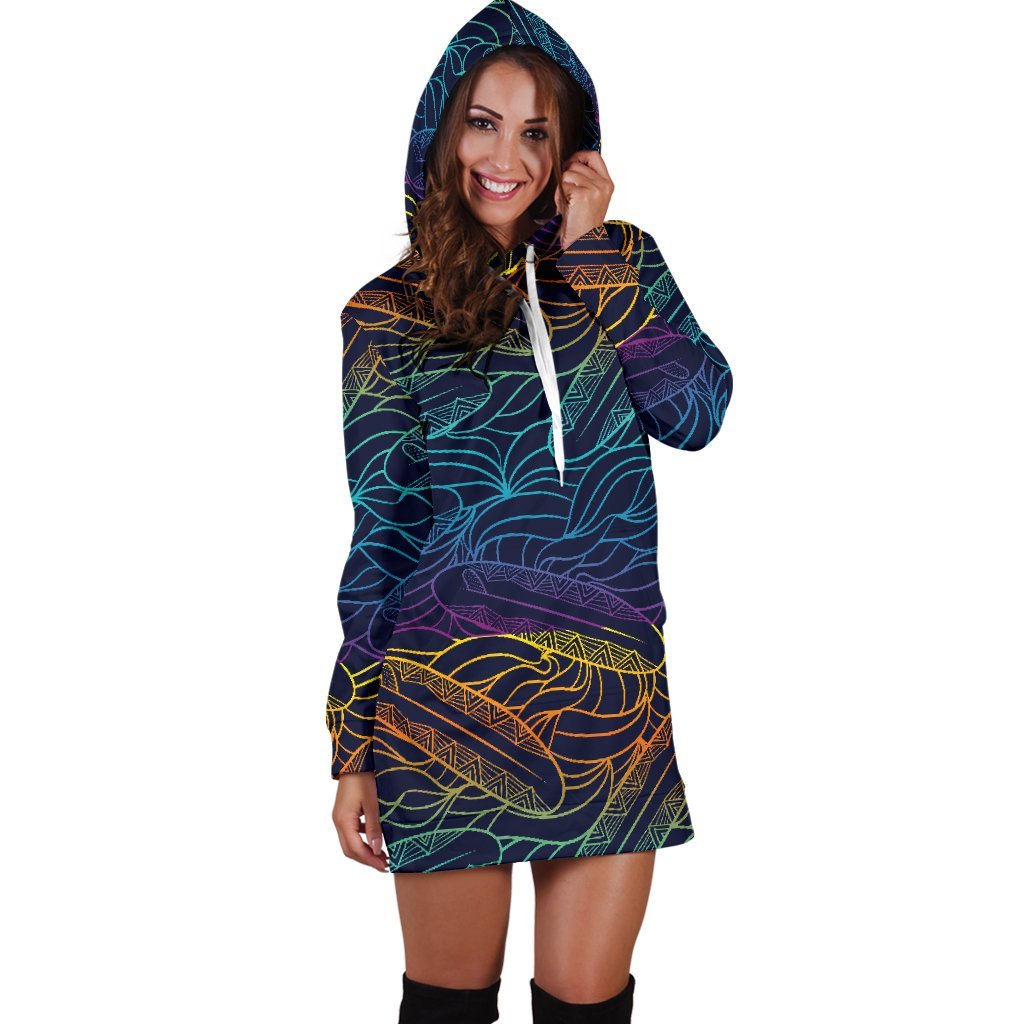 EDM Surfing Wave Pattern Print Hoodie Dress GearFrost