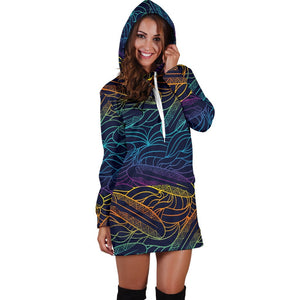 EDM Surfing Wave Pattern Print Hoodie Dress GearFrost