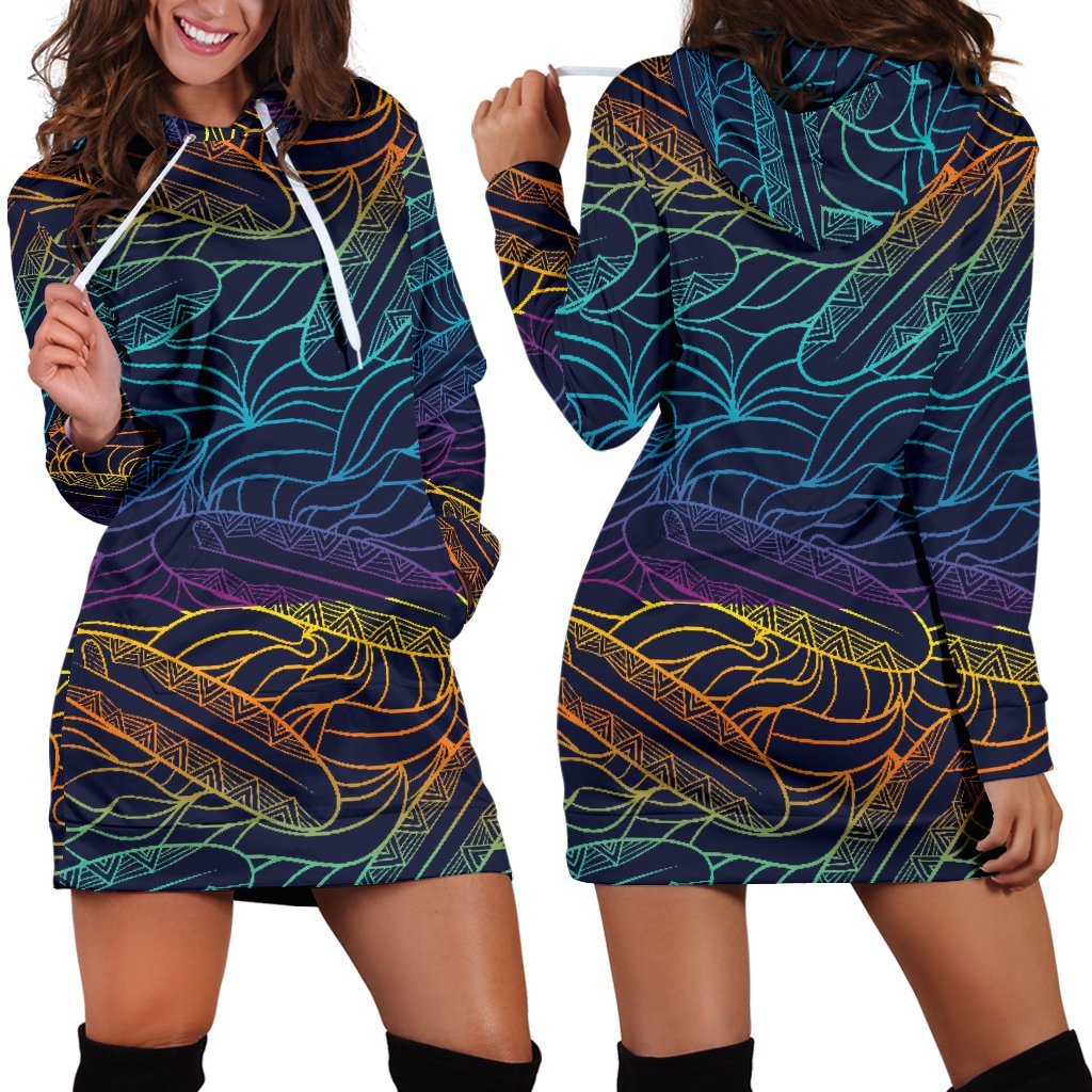 EDM Surfing Wave Pattern Print Hoodie Dress GearFrost