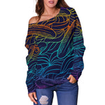 EDM Surfing Wave Pattern Print Off Shoulder Sweatshirt GearFrost