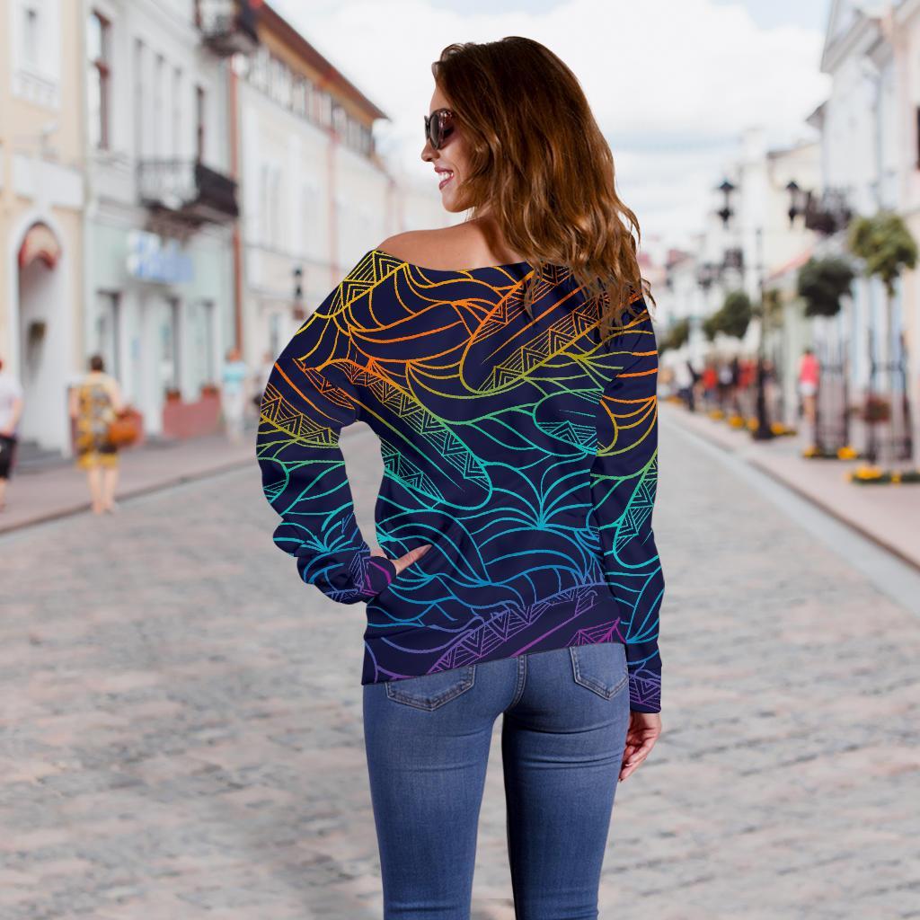 EDM Surfing Wave Pattern Print Off Shoulder Sweatshirt GearFrost