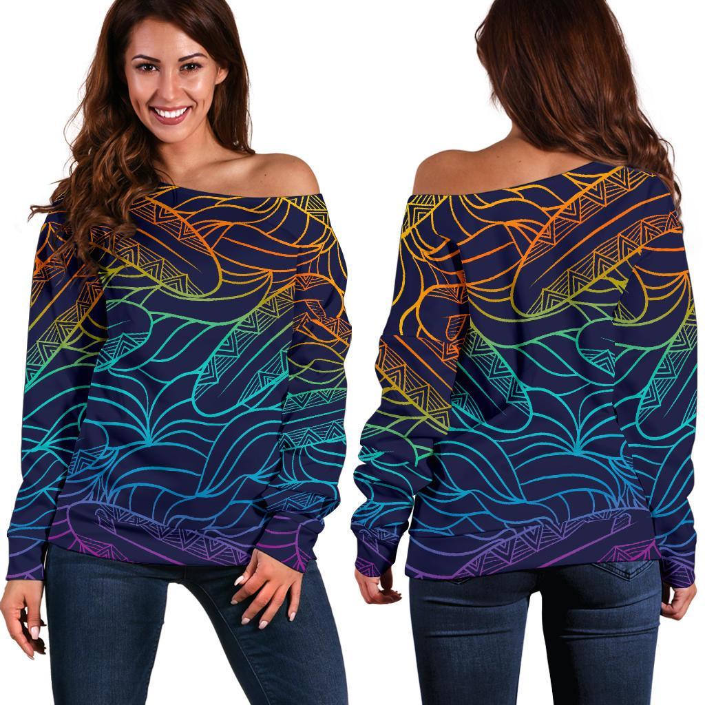 EDM Surfing Wave Pattern Print Off Shoulder Sweatshirt GearFrost